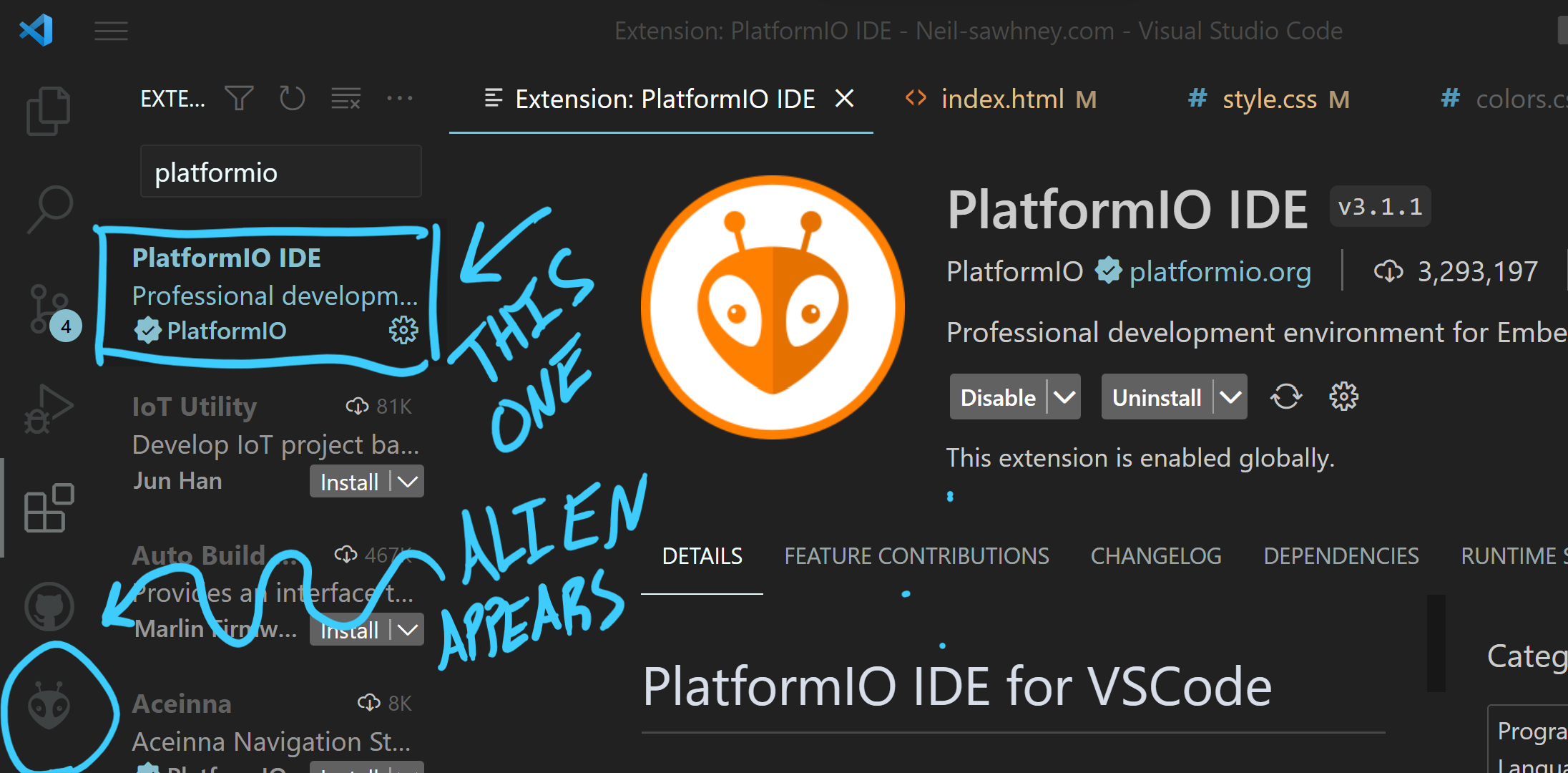 PlatformIO extension in VSCode